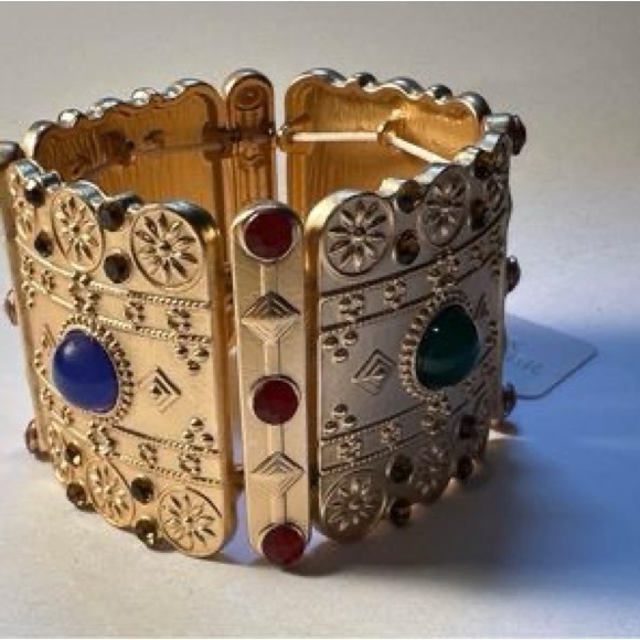 Bijoux Terner Stretch Cuff Bracelets Goldtone w/Gems Chunky Style New with tag . - Picture 6 of 12